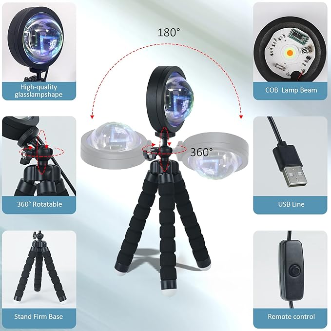 Balkwan Sunset Lamp Projection Rotation LED Romantic Modern Floor Stand Night Light with USB for Living Room Bedroom Aesthetic Decor Christmas Party Gifts Idea for Girls Women (16 Colors)