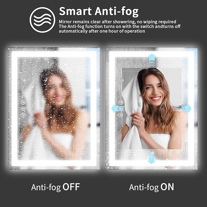 Koonmi 60"x36" LED Mirror for Bathroom, 90CRI Anti-Fog Vanity Mirror with Front and Backlight, Shatter-Proof Wall Mirror with Light, Easy Install Lighted Mirror for Modern Bathroom (IP65)