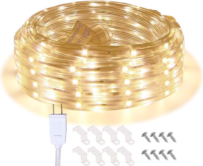 3000K Warm White Rope Lighting, 33ft Flat Flexible LED Strip Lights, Waterproof and Extendable Decor Lights for Garden Patio pergola Yard Christmas Holiday Activities