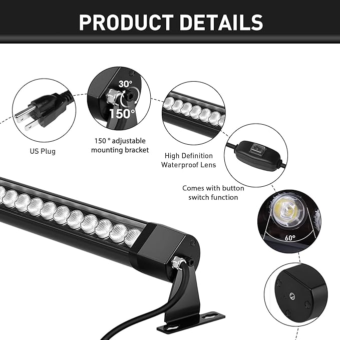 LED Wall Washer Lights Bar 2 Pack,54W 2700K Outdoor Wall Wash Lighting,40 Inch IP67 Waterproof 120V Outdoor LED Light Bar with Switch On/Off for Garden,Backyard,Building,Courtyard Landscape Lighting