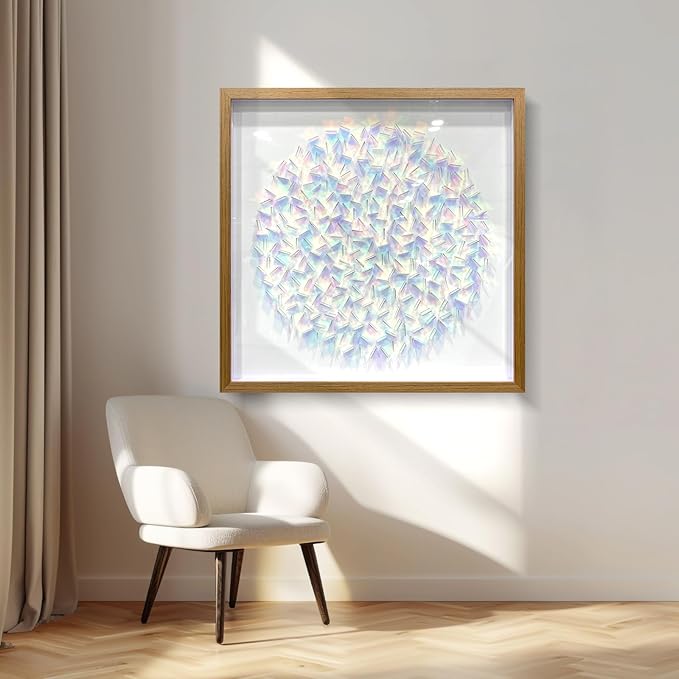 BrightA Rainbow Acrylic Mosaic Wall Art - Multicolor Circular Design with Layered Translucent Panels, Modern Geometric Decor for Living Room and Bedroom in Natural Wood Frame 31.5"x31.5"