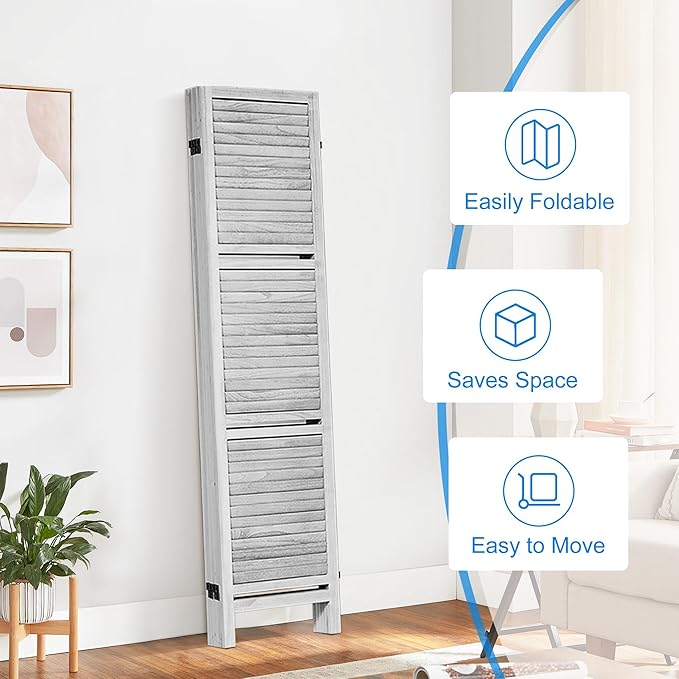 2 PCS Room Dividers 5.6FT Louvered Design 6 Panel Room Dividers with Display Shelves Folding Privacy Screens Portable Freestanding Partition Wall Dividers for Bedroom, Retro White