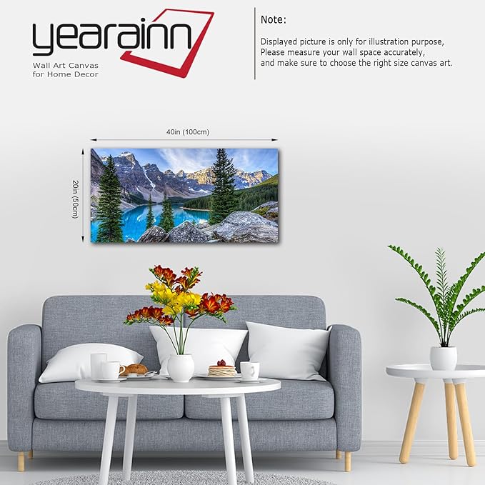 Canvas Wall Art Mountain Lake Canvas Pictures Large Nature Artwork Moraine Lake Glacially Fed Lake National Park Contemporary Wall Art for Bedroom Living Room Home Office Kitchen Wall Decor 20" x 40"