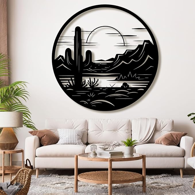 Metal Cactus Wall Decor,Southwestern Wall Art Metal,Metal Desert Wall Art,Metal Cactus Outdoor Decor,Natural Themed Home Decor,Metal Cactus Yard Art (Style 3, 30 L" x 30 W" / 76 x 76 cm)