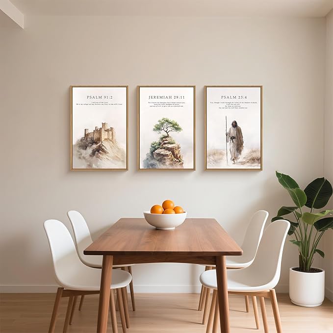 Jesus Christ Bible Verse Framed Canvas Wall Art Set,Christian Religious Faith Bible Story Wall Decor,Watercolor Easter Scripture Artwork for Church,Prayer Room,Living Room-16"x24"x3