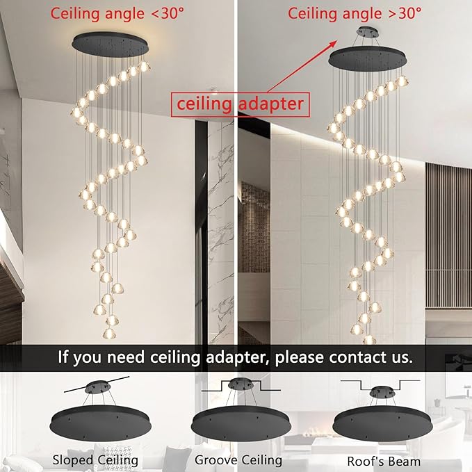 36 Light 216'' Long Large Crystal Chandeliers LED Chandeliers for High Ceiling Handing Light Fixture for Entrance Hallway Foyer Staircase Lobby Black