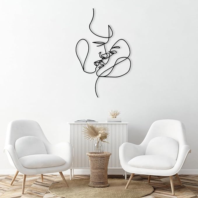 2 Faces Love Line Wall Art, Minimalist Woman Face Art,Metal Couple Face Line Wall Art,Couple Metal Wall Decor Sign, Livingroom Wall Hanging Gift (39.37 x 24.4” / 100 x 62 cm, White)