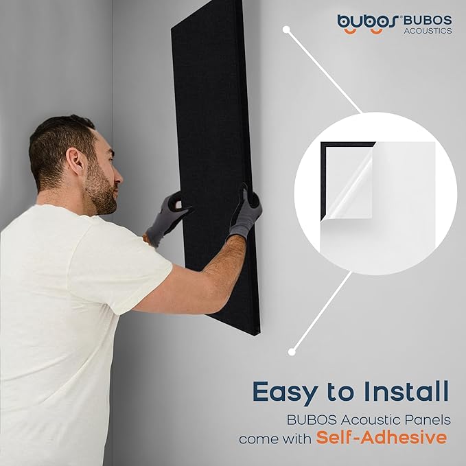 BUBOS 2 PCS Acoustic Panels,47.2''x11.8'' Fabric Soundproof Wall Panels,Self-adhesive Sound Absorbing Panels for Studios, Office, Home Theater, Fabric-Clad-N Matte Black