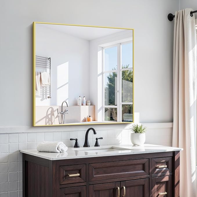 KOCUUY Large Gold Bathroom Mirror, 36x36 Inch Square Mirror for Bathroom Sink, Oversized Wall Mirror with Metal Gold Frame for Living Room, Farmhouse, Entryway, Hang Horizontal/Vertical