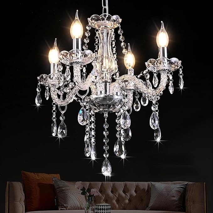 MALOSA Clear Crystal Chandeliers,Vintage Small Chandelier,Glass Mini Chandelier for Bedroom,Living Room,Dining Room,Closet,Wedding Decoration