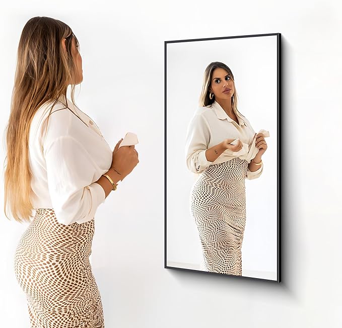 Black Bathroom Mirror for Wall, 24x48 Inch Rectangle Mirrors with Metal Frame, Modern Vanity Wall Mirror Decor for Entryway Hangs, Bathroom Living Room Horizontal or Vertical