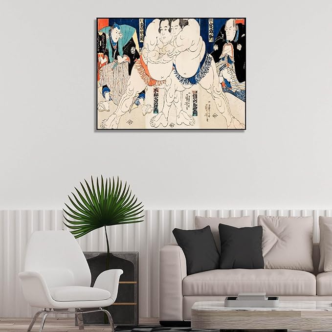 OKRA Utagawa Kuniyoshi Canvas Wall Art Shiranui Michiemon Tsuru Taniemon And The Referee Poster Japanese Ukiyoe Woodcut Art Animal Nature Landscape Poster Wall Decoration Unframed 12×18in/30×45cm