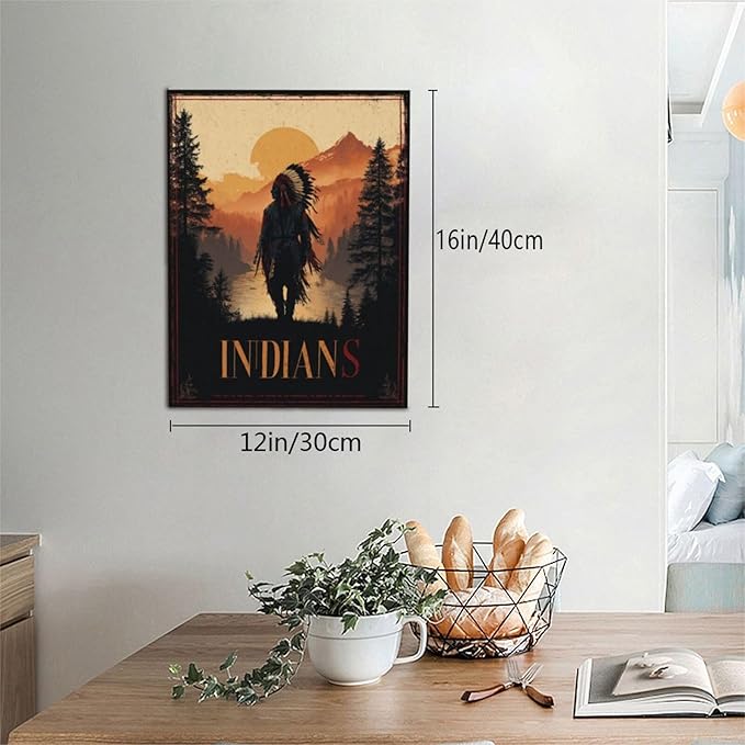 Native American Wall Art Indian Tribe Wall Decor Canvas Pictures Vintage Landscape Paintings Prints Traditional Artwork Framed Decorations For Bathroom Bedroom Living Room Office Gifts 12" x 16"