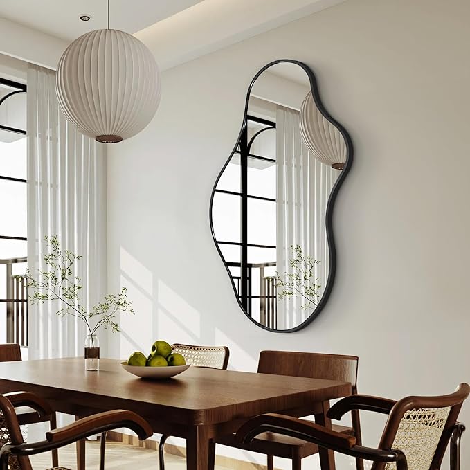 Bathroom Mirrors for Over Sink - Long Wall Mirrors Decorative 20"x 36" Asymmetrical Abstract Aviation Aluminum Alloy Frame Unique for Bedroom, Living Room, Cloakroom, Entryway Black