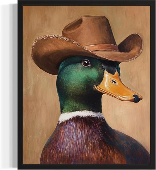 Mallard Duck Cowboy Art Print Poster Wall Art, Western Country Farmhouse Wild West for Bedroom, Bathroom, Living Room Art Decor 58 (Mallard Duck, 8 x 10 inches, Black Frame)