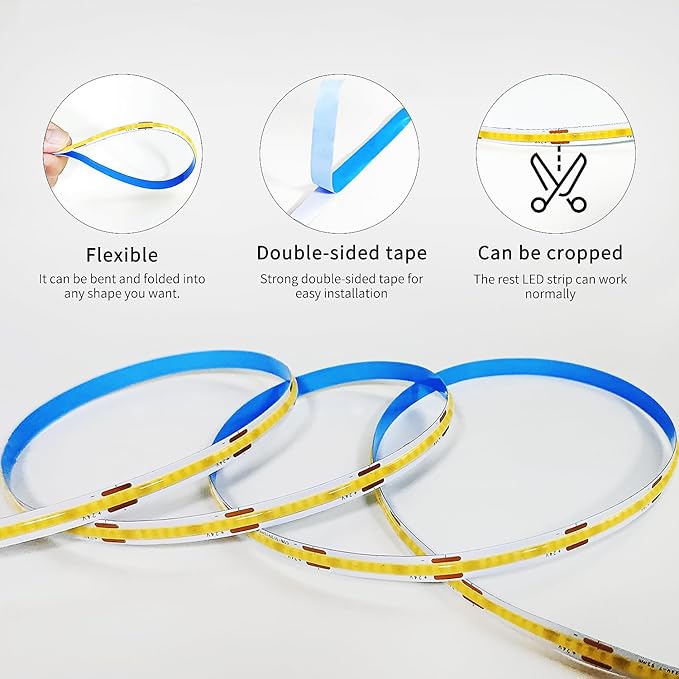 32.8ft COB LED Strip Lights DC 24V Dimmable 3000K Warm White Flexible LED Tape Light for Bedroom, with Remote and app Control LED Tape Lights,for DIY Home Decoratio