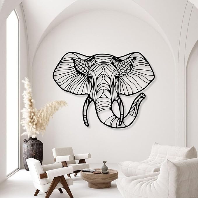 Cadeali Elephant Metal Wall Art, Animal Head Decor, Large Modern Wildlife Lover Gift, Art for Living Room (Silver, 41''x31'' | 105x79 cm)