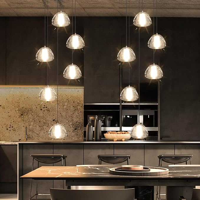 6-Lights Modern Crystal Chandelier for Entrance LED Pendant Light for Kitchen Island Foyer Living Room Bedroom Staircase 3000K