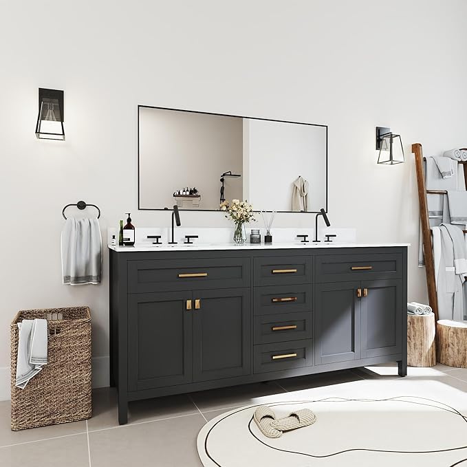 Matte Black Framed Bathroom Mirror, 60x28 Inch Rectangular Vanity Mirror, Large Rectangle Wall Mirror, Anti-Rust, Tempered Glass, Shatter-Proof, Easy to Install Vertically or Horizontally