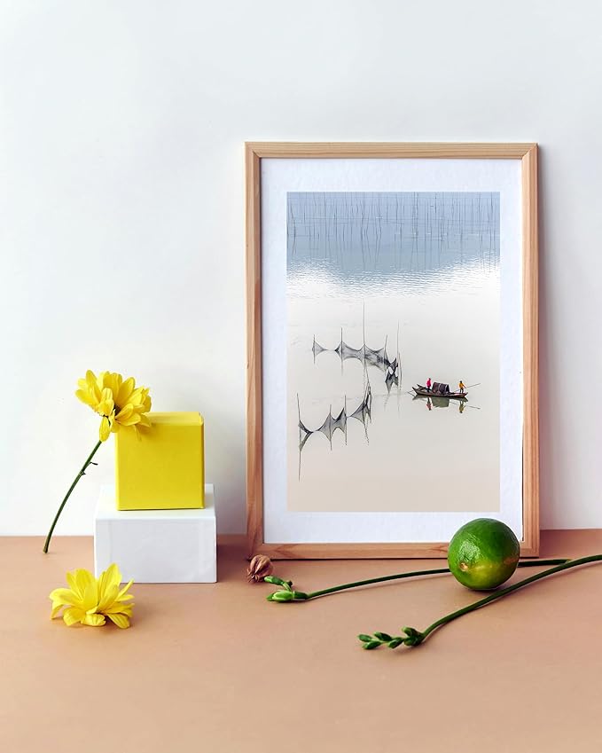 Oriental Beauty: Stunning Feng Shui Landscape Wall Art Vertical Prints for Home Decor in 3 Sizes (Tranquil Fishing: Reflections on a Serene Waterway, 20" x 30", Oriental Beauty)