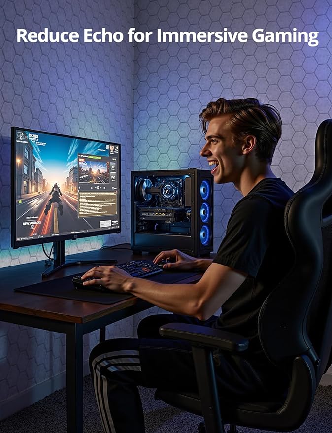 Acoustic Wall Panels Sound Absorbing, Honeycomb Self Adhesive Wall Tiles Panel, 12 Pack Decorative Hexagon Design for Studio, Home Office, Gaming Room, Acoustic Treatment, 12"x12"x0.4", Gray