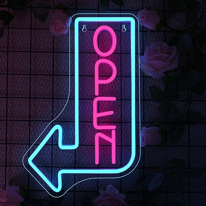 Looklight Open Signs for Business Open Neon Sign Blue Neon Lights for Wall Decor Led Lights Coffee Bar Stores Cafe Shop Hotel Restaurant Window Outdoor Food Truck Decorations