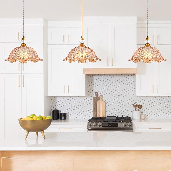 1 Piece Vintage Chandelier Light Fixtures with Amber Glass Shade,Matte Brass Finish Pendant Light for Kitchen,Hanging Light Fixture for Dining Room, Hallway, Living Room, Bedroom