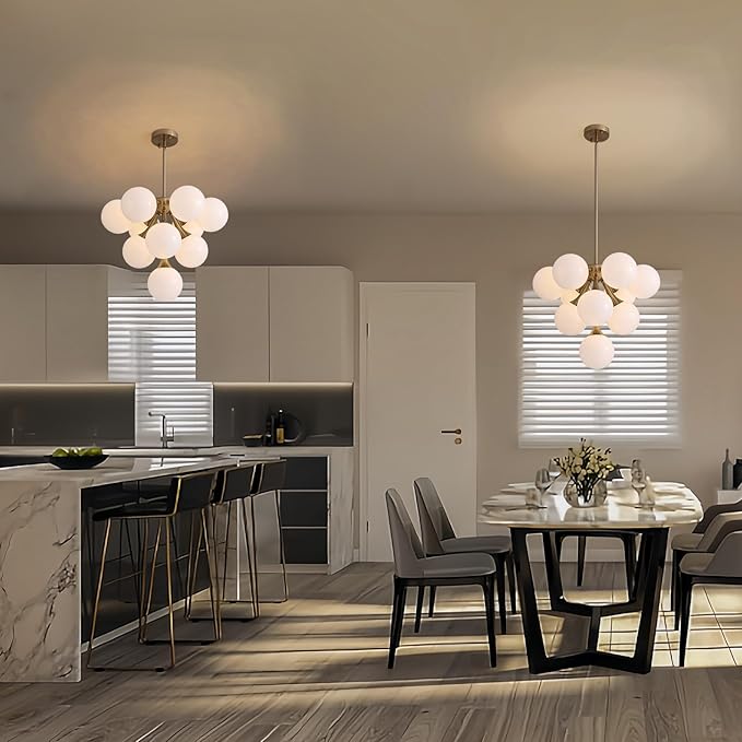 Mid Century Modern Chandelier,Gold Globe Sputnik Chandeliers,10 Lights Pendant Lighting Fixture, for Dining Living Room, Kitchen Island