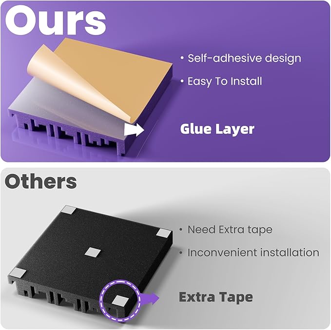 24 Pack Sound Proof Foam Panels for Wall,12" X 12" X 2" Self-Adhesive Acoustic Foam Panels,High Resilience Soundproof Wall Panels,Sound Absorbing Panels for Home Studios, Offices - Black & Purple