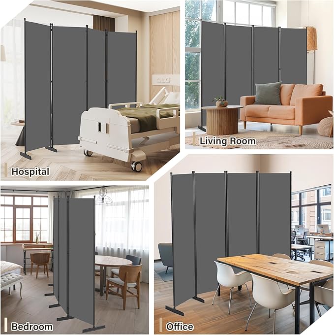 AKTOP Room Divider 4 Panel, 80" W Portable Wall Divider for Room Separation, Freestanding Partition Room Dividers, Folding Room Separators Privacy Screens for Home Office Bedroom, Grey