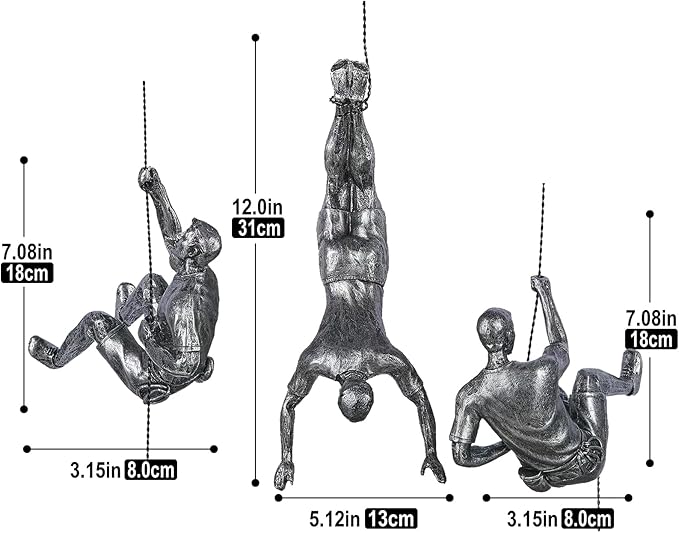 Large Set of 3 Climbing Men Wall Art Decor Sculpture,Nordic Modern Simplicity Decorative Wall Art, Climbing Man Sculptures,Home & Office Climber Gifts