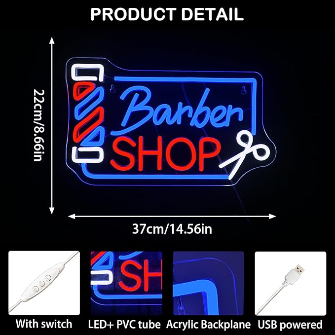 Looklight Barber Shop Neon Sign Barber Pole Led Signs for Wall Decor Salon Station Neon Light Sign for Pole Hair Salon Accessories Business Store Supplies