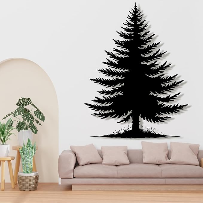 lunwall Metal Pine Tree Wall Art, Metal Forest Wall Art, Pine Branch Wall Decor, Christmas Tree Wall Decor, Forest Wall Hanging, Nature Lover Gift (Style 4, 47" H x 36" W / 120 x 91 cm)