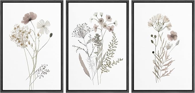 MUDECOR Framed Canvas Print Wall Art Watercolor Wildflower Art Print, Floral Botanical Prints, Minimalist Art, Modern Farmhouse for Bedroom - 16"x24"x3 Black