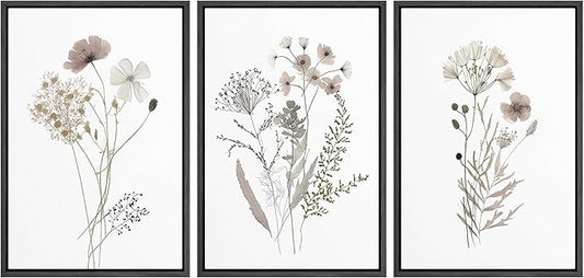 MUDECOR Framed Canvas Print Wall Art Watercolor Wildflower Art Print, Floral Botanical Prints, Minimalist Art, Modern Farmhouse for Bedroom - 16"x24"x3 Black