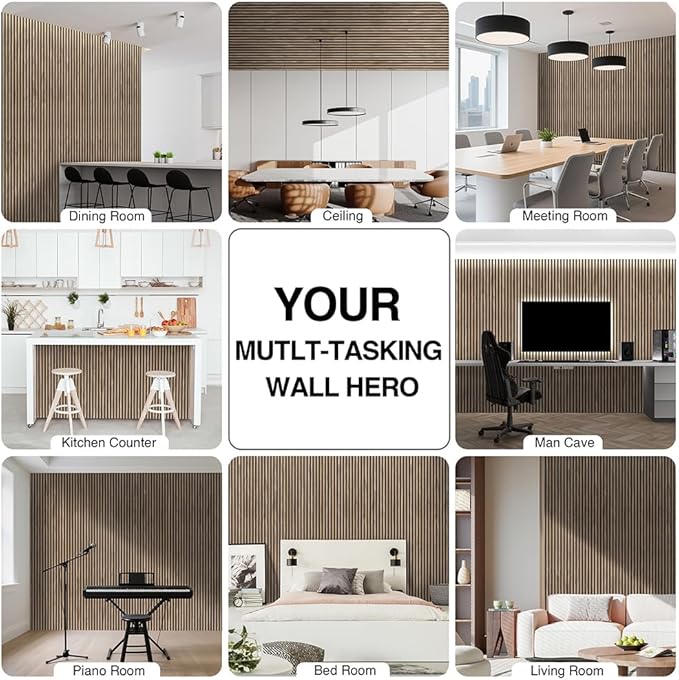 2-Pack Wood Slat Wall Panel 47.2"x23.6" (15.5 sq ft)|Soundproof and Acoustic Wall Panels for Interior Decor|Wood Panels for Wall and Ceiling for Office,Home Theater & Living Room Light Walnut