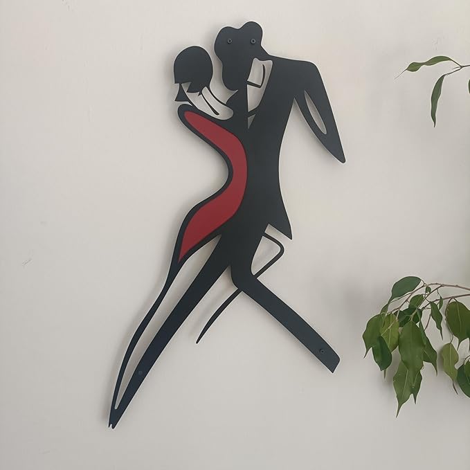 Metal Wall Art – Modern Abstract Multicolor Art-Inspired Sculpture – Minimalist Wall Decor for Living Room, Bedroom, or Office – Contemporary Handmade Artwork (Dancing Couple Blackman, 24 inches)