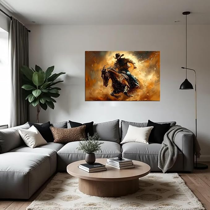 Cowboy Wall Decor for Bedroom Living Room Office Home Decoration Prints Desert Southwestern Pictures Vintage Western Artwork Painting Framed(12L x 16W)