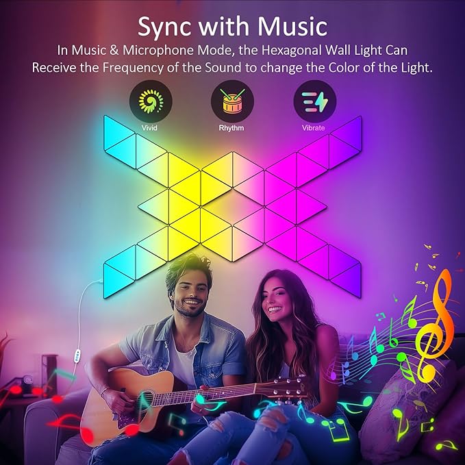 8 PCS Triangle Light Panels – Smart RGB Gaming Triangle LED Lights with App & Music Sync – Bedroom Lamp, Wall Art, Essentials, Playroom & Home Deco