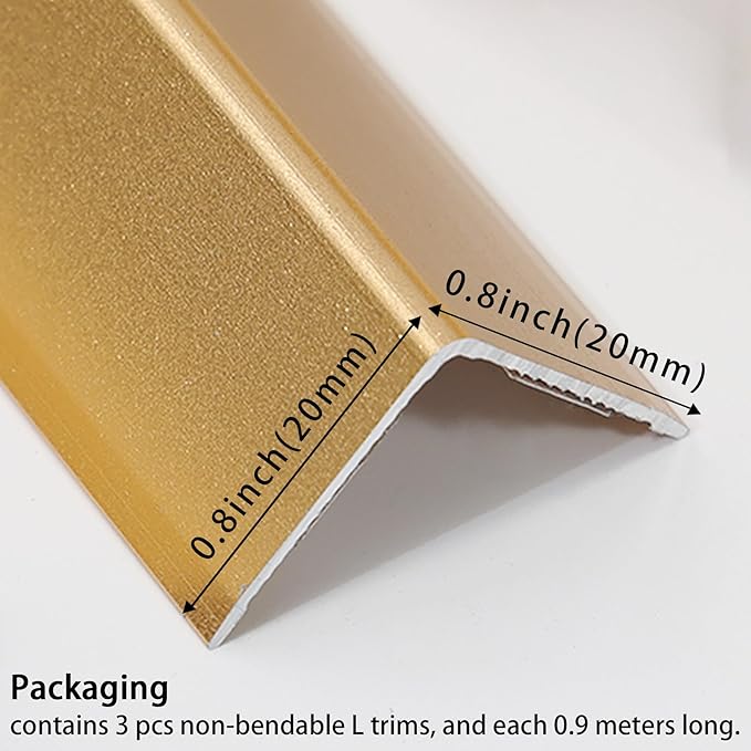 Aluminum Corner Guards, Peel and Stick L-Shaped Molding Trim for Wall Table Door Frame Protection and Decoration (Matte Gold, 3Pcs x 2.9ft x 0.8in)