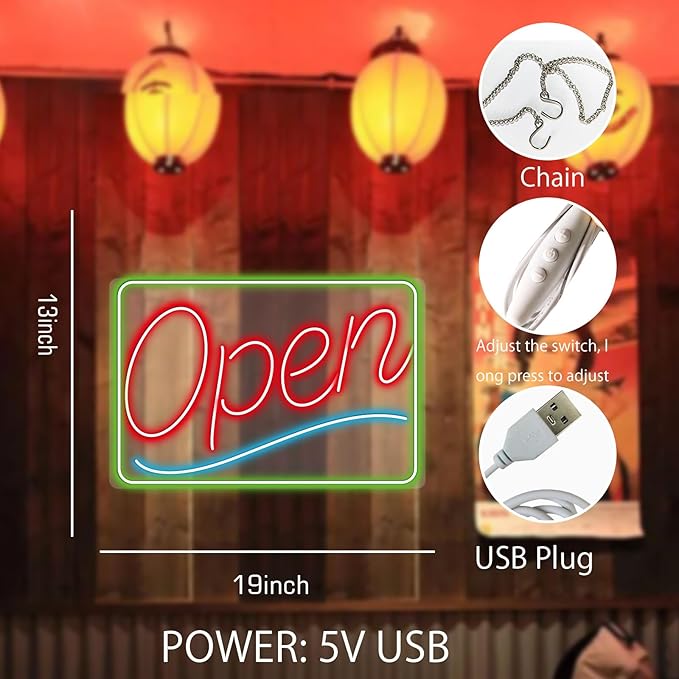Open Neon Sign Definition Bar Signs, Led USB Powered Bright Open Neon Light for Wall Decor Bar Pub Man Cave Party Art Decor