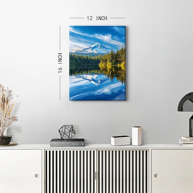 Mountain Wall Art National Park Posters Nature Forest Pictures Blue Lake Reflection Landscape Canvas Prints Mt Hood Mountains Scenery Painting Artwork for Bedroom Living Room Home Decorations 12x16"