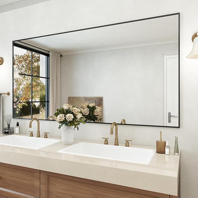 72"x36" Matte Black Framed Bathroom Mirror, Large Rectangle Wall Mirror, Rectangular Vanity Mirror Farmhouse, Anti-Rust, Tempered Glass, Shatter-Proof, Easy to Install Vertically/Horizontally