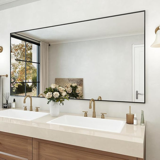 72"x36" Matte Black Framed Bathroom Mirror, Large Rectangle Wall Mirror, Rectangular Vanity Mirror Farmhouse, Anti-Rust, Tempered Glass, Shatter-Proof, Easy to Install Vertically/Horizontally