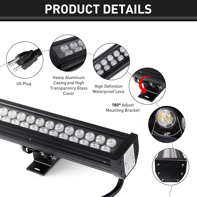 72W 7920LM Super Bright LED Wall Washer Light Bars, 6000K Daylight White IP67 Waterproof & Heavy Duty Outdoor Linear Lights for Landscape Church Yard Building Lighting(40 Inch)