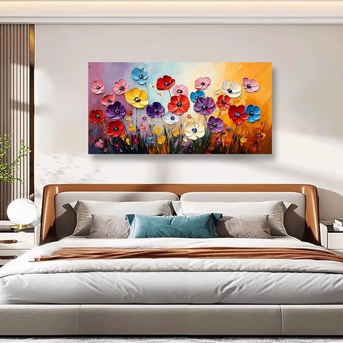Abstract Colorful Flower Pictures Canvas Wall Art for Living room Office Bedroom Wall Decor,Yellow Pink Red Blue Purple Flowers Wall Art Print Paintings Modern Daisy Artwork Ready to Hang-20x40inch