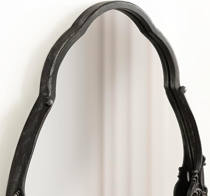 Kate and Laurel Novella Vintage Glam Ornate Mirror; 30 x 18; Black; Traditional Baroque Wall Mirror for Use as Decorative Bathroom Mirror or Fireplace Mantel Mirror