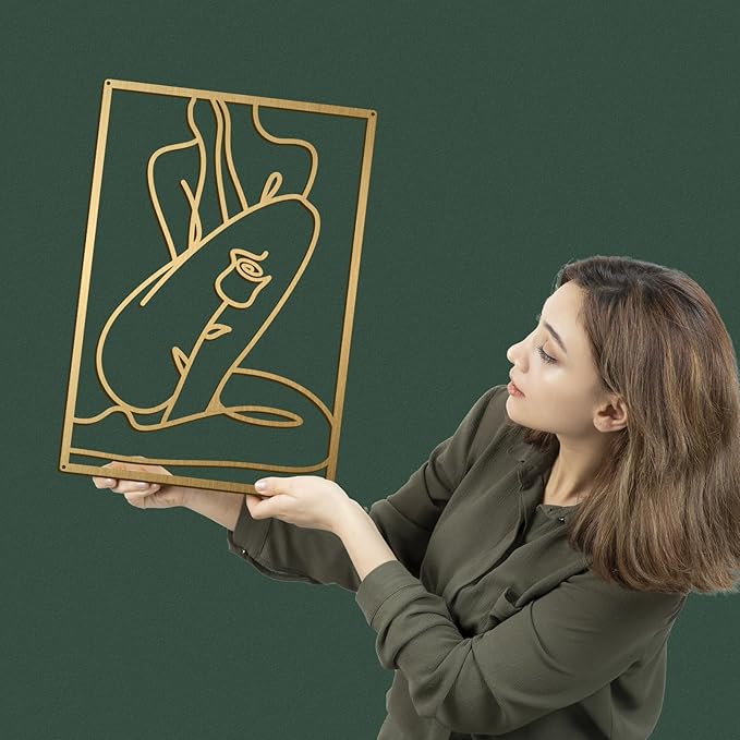 Bakovity Gold Metal Wall Art, Abstract Flower Line Sculpture, Gold Minimalist Modern Wall Decor for Living Room, Bedroom, Bathroom (4 Pieces, 22.5 x 15.7 Inches)