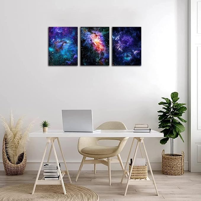 Canvas Wall Art Outer Space Pictures Fantastic Starry Painting Artwork Galaxy Nebula Canvas Prints for Bedroom Bathroom Living Room Kicthen Office Home Wall Decor 12" x 16" x 3 Panels