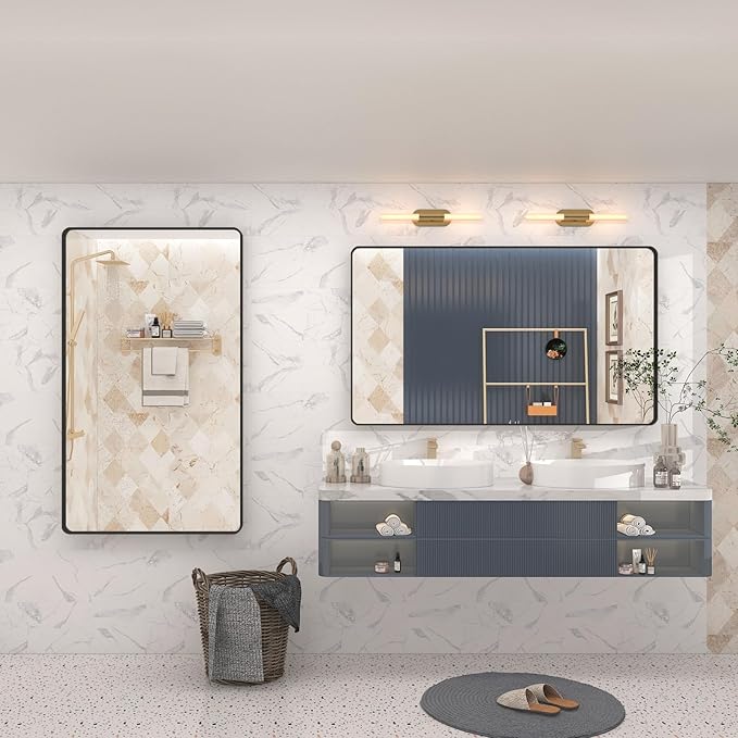 50x30 Inch Black Framed Bathroom Mirror for Wall, Black Metal Framed Mirror, Rounded Rectangle Bathroom Vanity Mirror, Anti-Rust, Shatterproof (Horizontal/Vertical)